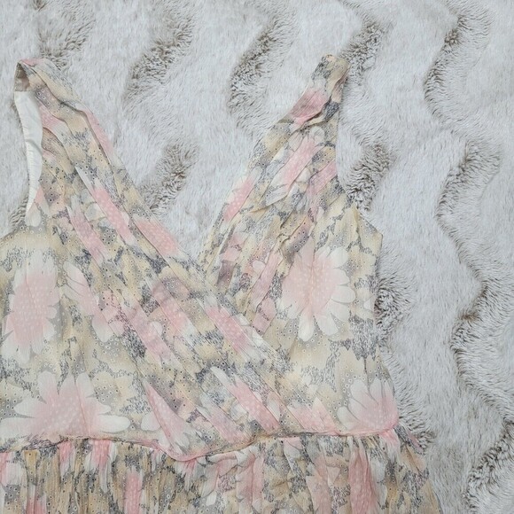 Elizabeth And James 100% Silk Shell Pink White Floral Print Sash V Neck Dress 4 - Picture 5 of 12